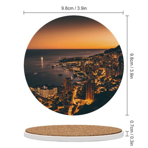 yanfind Ceramic Coasters (round) Monte Carlo Sunset Dawn Cityscape Harbor City Lights Night Dusk Monaco Family Game Intellectual Educational Game Jigsaw Puzzle Toy Set