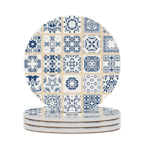 yanfind Ceramic Coasters (round) Simplicity Arabic Push Marbled Plant Ideas Ceramics Porcelain Flower Retro  Curve Family Game Intellectual Educational Game Jigsaw Puzzle Toy Set
