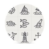 yanfind Ceramic Coasters (round) Waterfront Sea Navigational Anchor Bottle Bird Destinations Art Simplicity Seagull Tourboat Humpback Family Game Intellectual Educational Game Jigsaw Puzzle Toy Set