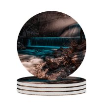yanfind Ceramic Coasters (round) Waterfall Forest Autumn Fall  Rays Exposure Family Game Intellectual Educational Game Jigsaw Puzzle Toy Set