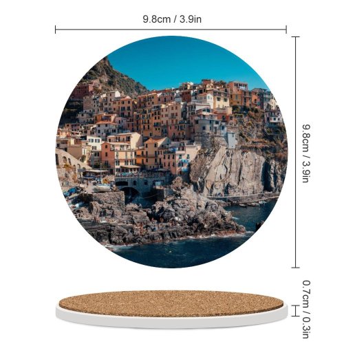 yanfind Ceramic Coasters (round) Cinque Terre Coastline Buildings Town Rocks Harbor Cliff Italy Family Game Intellectual Educational Game Jigsaw Puzzle Toy Set