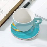 yanfind Ceramic Coasters (round)  Droplet Cyan Aqua Wave Fruit Liquid Family Game Intellectual Educational Game Jigsaw Puzzle Toy Set