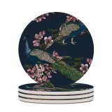 yanfind Ceramic Coasters (round)  Pheasant Tree Plant Flower Retro Elegance Bird  Springtime Beauty Decoration Family Game Intellectual Educational Game Jigsaw Puzzle Toy Set
