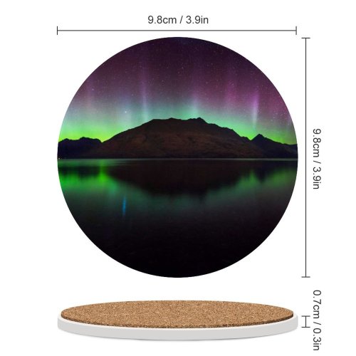 yanfind Ceramic Coasters (round) Cecil Peak Zealand Aurora Borealis Northern Lights Starry Sky Night Time Lake Family Game Intellectual Educational Game Jigsaw Puzzle Toy Set