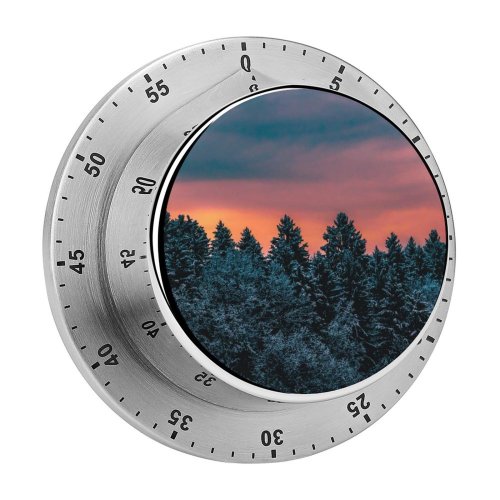 yanfind Timer Winter Pine Trees Evening Sky Dusk 60 Minutes Mechanical Visual Timer