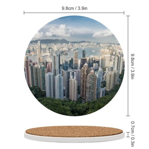 yanfind Ceramic Coasters (round) Hong Kong City Victoria Peak Cityscape Daytime Aerial Skyscrapers Clouds Harbor Family Game Intellectual Educational Game Jigsaw Puzzle Toy Set