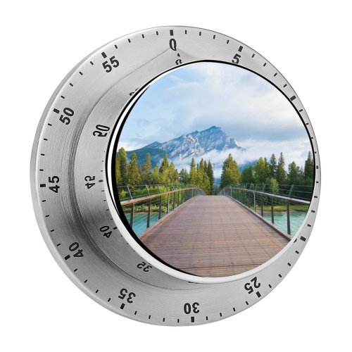 yanfind Timer Viktor Wooden  Banff National Park Trees  Peak Cloudy Sky Landscape 60 Minutes Mechanical Visual Timer