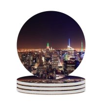 yanfind Ceramic Coasters (round) York City Cityscape Lights Night Time Horizon Exposure Landmark Aerial Rockefeller Center Family Game Intellectual Educational Game Jigsaw Puzzle Toy Set