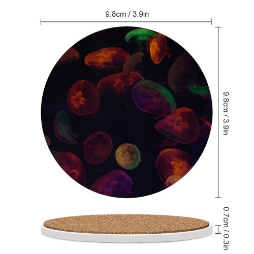 yanfind Ceramic Coasters (round) Black Dark Jellyfishes Multicolor Underwater Colorful Sea  Aquarium Purple Family Game Intellectual Educational Game Jigsaw Puzzle Toy Set