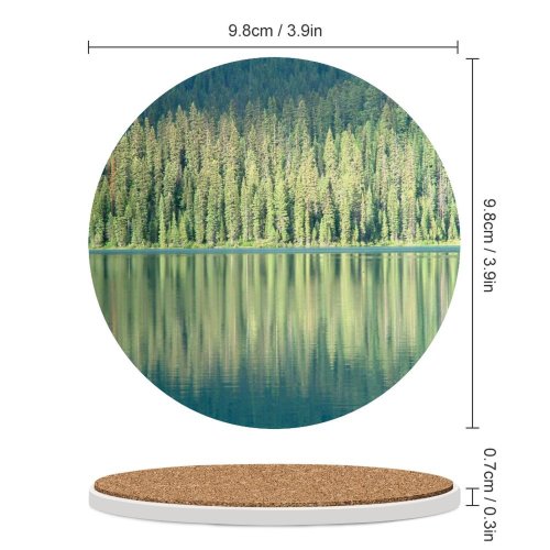 yanfind Ceramic Coasters (round) Trees Lake Reflection Ripples Emerald Firs Evergreens Tree Natural Landscape Wilderness Forest Family Game Intellectual Educational Game Jigsaw Puzzle Toy Set