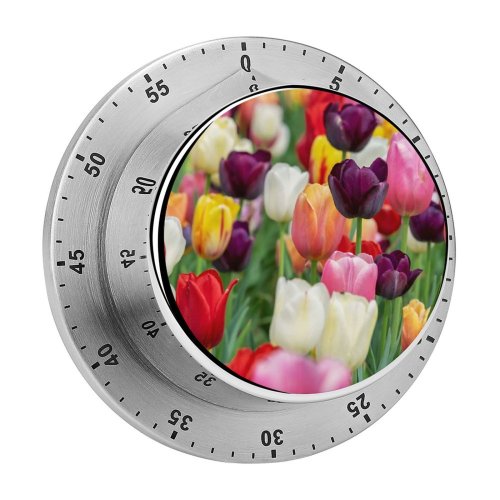 yanfind Timer Flowers Tulip Flowers Multicolor Colorful Tulips Field Purple Beautiful Flower Garden 60 Minutes Mechanical Visual Timer