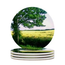 yanfind Ceramic Coasters (round) Tree Road Field Natural Landscape Sky Vegetation Grass Grassland Family Game Intellectual Educational Game Jigsaw Puzzle Toy Set