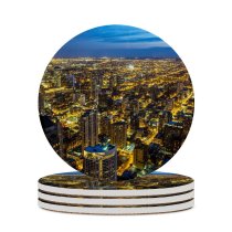 yanfind Ceramic Coasters (round) Chicago Illinois City Night Cityscape Sky Night Lights Buildings Skyscrapers Family Game Intellectual Educational Game Jigsaw Puzzle Toy Set