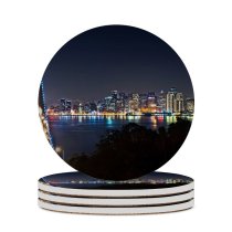 yanfind Ceramic Coasters (round) Michael Kaldani Oakland Bay   Francisco Cityscape City Lights Night Time Family Game Intellectual Educational Game Jigsaw Puzzle Toy Set