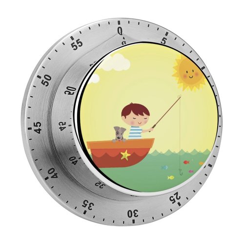 yanfind Timer Starfish Cute Sea Dog Happiness Retro Boys Fishing Cartoon Cheerful Puppy Beach 60 Minutes Mechanical Visual Timer