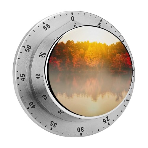 yanfind Timer Autumn Trees Sunflare Sunrise Reflection Lake Morning Fog 60 Minutes Mechanical Visual Timer
