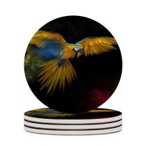 yanfind Ceramic Coasters (round) Dark Macaw  Feathers Colorful  Bird Family Game Intellectual Educational Game Jigsaw Puzzle Toy Set