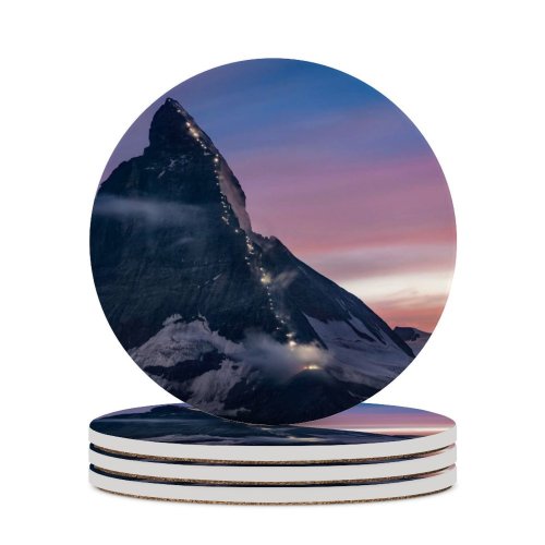 yanfind Ceramic Coasters (round) Matterhorn  Dusk Peak Sunrise Switzerland Family Game Intellectual Educational Game Jigsaw Puzzle Toy Set