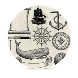 yanfind Ceramic Coasters (round) Wheel Sea Oar Brigantine Sailing Travel Instrument Held Scroll Parchment Ship Telescope Family Game Intellectual Educational Game Jigsaw Puzzle Toy Set