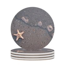 yanfind Ceramic Coasters (round) Starfish Sea  Fish Wave Sand Summer Season Grey Simple Copyspace Echinoderm Family Game Intellectual Educational Game Jigsaw Puzzle Toy Set