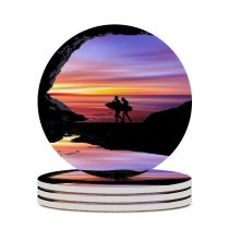 yanfind Ceramic Coasters (round) Beach Silhouette Cave Surfboard Sea Ocean Purple Sky Sunset Family Game Intellectual Educational Game Jigsaw Puzzle Toy Set