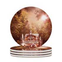 yanfind Ceramic Coasters (round) Comfreak  Forest Trees  Light Lake Family Game Intellectual Educational Game Jigsaw Puzzle Toy Set