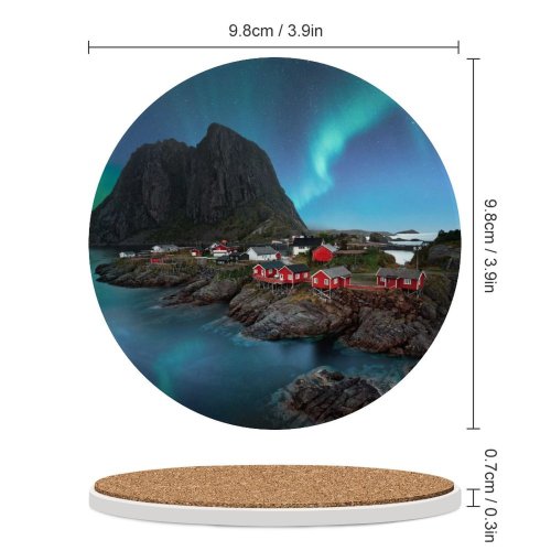 yanfind Ceramic Coasters (round) Lofoten Islands Aurora Borealis Landscape Night   Sky Family Game Intellectual Educational Game Jigsaw Puzzle Toy Set