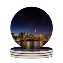 yanfind Ceramic Coasters (round) York City Brooklyn  Park Waterfront Night Time Cityscape City Lights Reflection Family Game Intellectual Educational Game Jigsaw Puzzle Toy Set