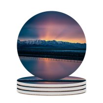 yanfind Ceramic Coasters (round) Snow Mountains Landscape Sunrise Salt Lake City Reflection Scenery  Range Clear Family Game Intellectual Educational Game Jigsaw Puzzle Toy Set