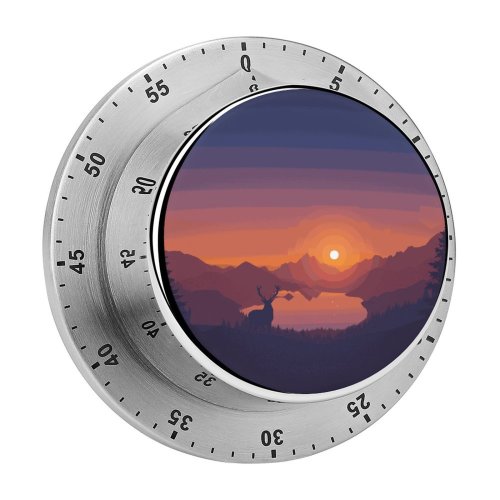yanfind Timer Coyle Lakeside Sunset Deer Minimal Art Landscape Scenic Panorama 60 Minutes Mechanical Visual Timer