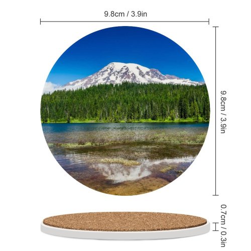 yanfind Ceramic Coasters (round) Youen California Mount Rainier National Park Washington State Landscape Lake Reflection Trees Family Game Intellectual Educational Game Jigsaw Puzzle Toy Set