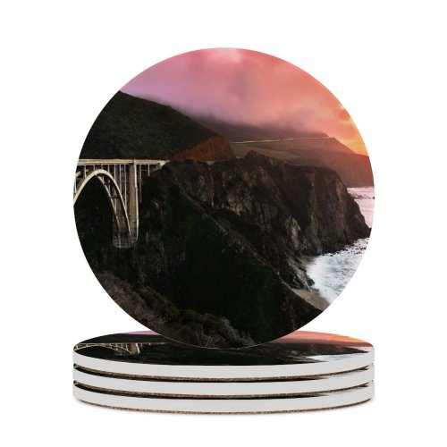 yanfind Ceramic Coasters (round) Lowe Rehnberg Bixby Creek  California Sunset Sky Big Sur Coastline Foggy Family Game Intellectual Educational Game Jigsaw Puzzle Toy Set