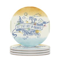 yanfind Ceramic Coasters (round) Island Sky Palm Beach Fish Rope Turquoise Tree Sea Calligraphy Cloud Sailboat Family Game Intellectual Educational Game Jigsaw Puzzle Toy Set