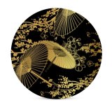 yanfind Ceramic Coasters (round) Japanese Gold Design Asian Chinese Japan Seamless Silk Umbrella Geisha Fan Golden Family Game Intellectual Educational Game Jigsaw Puzzle Toy Set