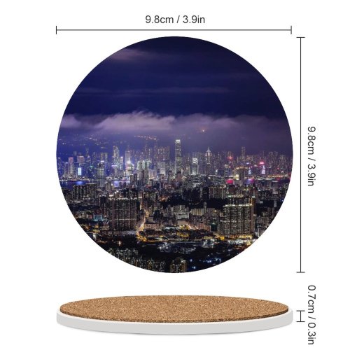 yanfind Ceramic Coasters (round) Cityscape Hong Kong Night City Lights Family Game Intellectual Educational Game Jigsaw Puzzle Toy Set