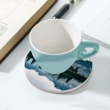 yanfind Ceramic Coasters (round) Mountains Lake Riven Reflection Trees Family Game Intellectual Educational Game Jigsaw Puzzle Toy Set