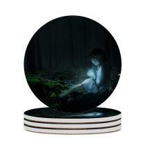 yanfind Ceramic Coasters (round) Travis Schluter Fantasy Cute Girl Enchanted Forest Magical Surreal Glowing Smiling Fairy Family Game Intellectual Educational Game Jigsaw Puzzle Toy Set