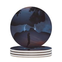 yanfind Ceramic Coasters (round) Love Couple Lonely Silhouette  Romantic Night Dark Mood Family Game Intellectual Educational Game Jigsaw Puzzle Toy Set