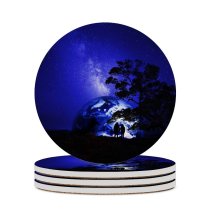 yanfind Ceramic Coasters (round) Fantasy Love Couple Dream  Night Silhouette Together Romantic Starry Sky Hot Family Game Intellectual Educational Game Jigsaw Puzzle Toy Set