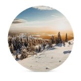 yanfind Ceramic Coasters (round) Winter Landscape Pine Trees Frosted Trees Sunny Snow Family Game Intellectual Educational Game Jigsaw Puzzle Toy Set
