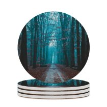 yanfind Ceramic Coasters (round) Fall Foliage Bare Trees Path Forest Morning Scenic Atmosphere Family Game Intellectual Educational Game Jigsaw Puzzle Toy Set