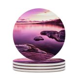 yanfind Ceramic Coasters (round) Visar Neziri Sunset Lake Purple Sky Scenery Family Game Intellectual Educational Game Jigsaw Puzzle Toy Set