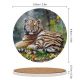 yanfind Ceramic Coasters (round) Tambako Jaguar Young Tigress Carnivore Autumn Leaves Grass Wild Big Cat Family Game Intellectual Educational Game Jigsaw Puzzle Toy Set