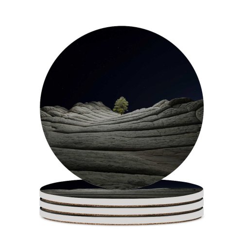 yanfind Ceramic Coasters (round) MacOS Big Sur Night Lone Tree Sedimentary Rocks Starry Sky Dark IOS Family Game Intellectual Educational Game Jigsaw Puzzle Toy Set