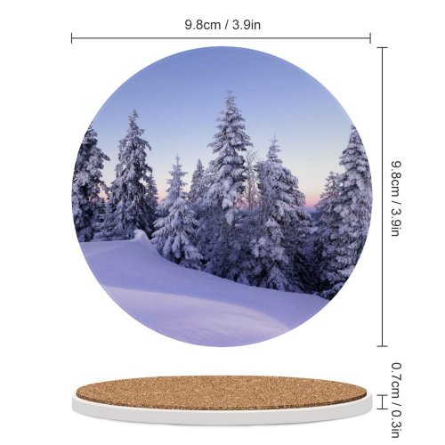yanfind Ceramic Coasters (round) Winter Snow Pine Trees Evening Switzerland December Family Game Intellectual Educational Game Jigsaw Puzzle Toy Set