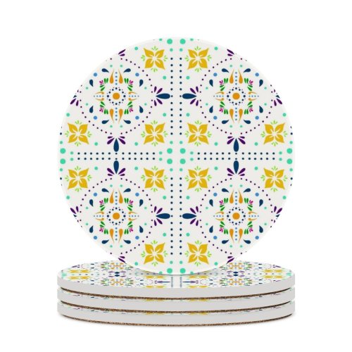 yanfind Ceramic Coasters (round) Spanish Portuguese Boho Arabic Flooring Mexican Ceramics Porcelain Aztec Retro Moroccan Tradition Family Game Intellectual Educational Game Jigsaw Puzzle Toy Set