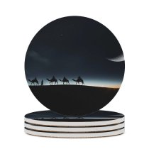 yanfind Ceramic Coasters (round) Black Dark Camels Silhouette  Dark Night Sky Family Game Intellectual Educational Game Jigsaw Puzzle Toy Set