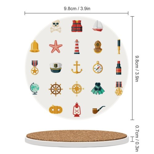 yanfind Ceramic Coasters (round)  Rope Bell Belt Sailor Sea  Oar Sailboat Mode Hat Semaphore Family Game Intellectual Educational Game Jigsaw Puzzle Toy Set