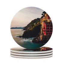 yanfind Ceramic Coasters (round) MatteoRipamonti Riomaggiore Villiage Sunset Cliff Ocean Rocky Coast Italy Family Game Intellectual Educational Game Jigsaw Puzzle Toy Set