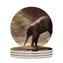 yanfind Ceramic Coasters (round) Comfreak Elephant Cub Rocks River  Rays Waterhole Daytime Family Game Intellectual Educational Game Jigsaw Puzzle Toy Set